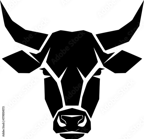 ox head silhouette line art vector illustration with a white background
