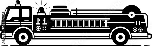 Vector Black and White Illustration of a Classic Toy Fire Truck, Simple Design
