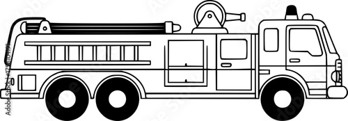Vector Black and White Illustration of a Classic Toy Fire Truck, Simple Design
