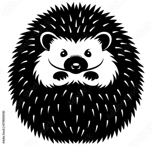 Cute Black and White Hedgehog Face Icon Illustration Isolated Vector Graphic