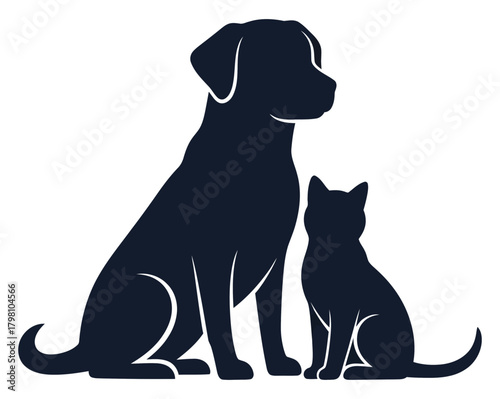 Dog and Cat Silhouette Logo Icon Pet Care and Veterinary Service Vector Graphic
