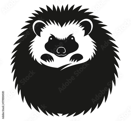 Cute Black and White Hedgehog Mascot Logo Icon Silhouette Vector