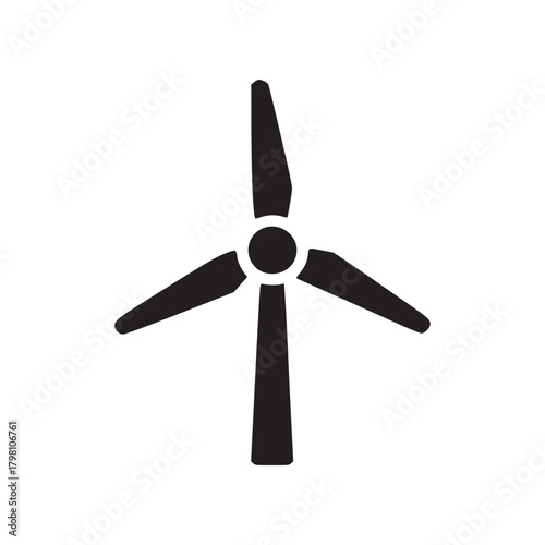 Isolated black silhouette of a wind turbine on a white background in a simple and clean style