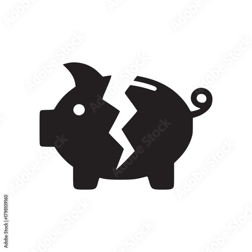 A black and white illustration of a broken piggy bank against a plain white background showing loss