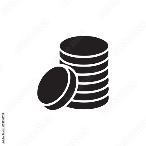 A simple black and white illustration of a stack of coins with one coin slightly offset to the side