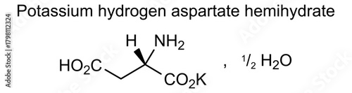 Potassium hydrogen aspartate hemihydrate, chemical structure of potassium hydrogen aspartate hemihydrate, drug substance