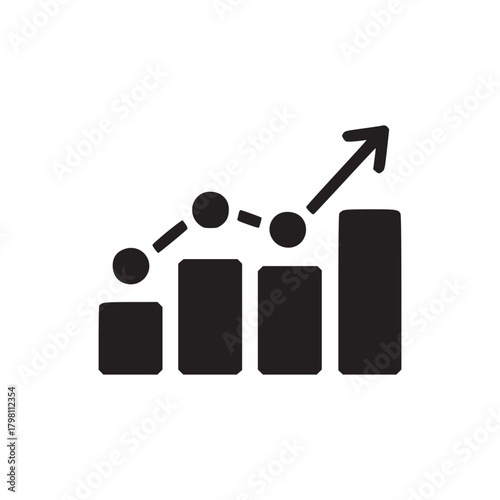 A black and white illustration of a bar graph showing an upward trend with an arrow pointing up