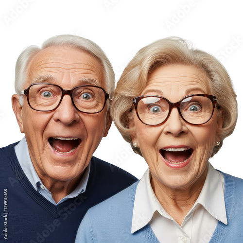 Elderly couple expressing joy isolated on transparent background