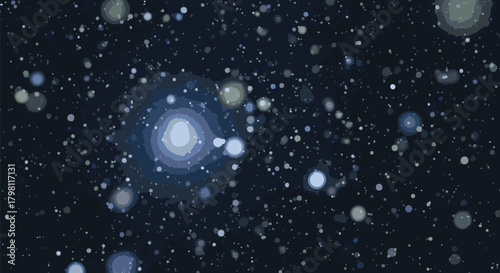 Abstract depiction of glowing nebulae and stars in a dark cosmic expanse