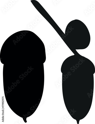 Black silhouette of acorns isolated on white background	