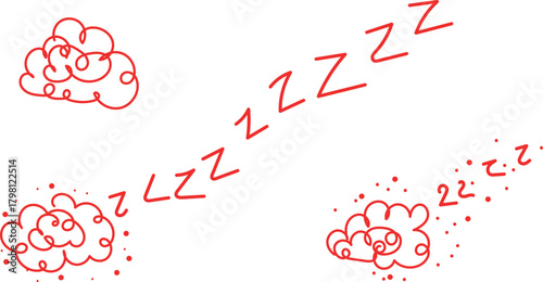 Red Zzz clouds and dots on white sleep dreaming