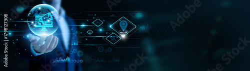 Bild auf Leinwand Businessman hand hold Digital Marketing and global networking, boosting brand visibility