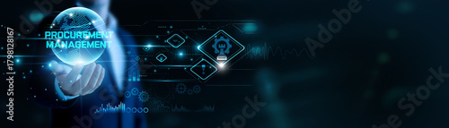 Photography Businessman hand hold Procurement Management and global networking, streamlining sourcing