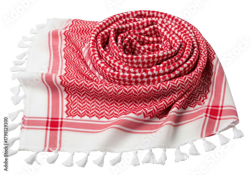 Red and white keffiyeh scarf isolated on transparent background