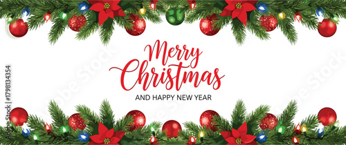 Festive Holiday Season Banner with Christmas Gifts, Pine Branches, and Sparkling Confetti, perfect for New Year Celebrations and Winter Greetings