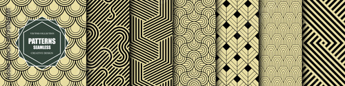 Collection of striped seamless geometric patterns - elegant decorative weave textures. Luxury vintage ornamental design. Bright colorful creative repeatable fabric monochrome backgrounds