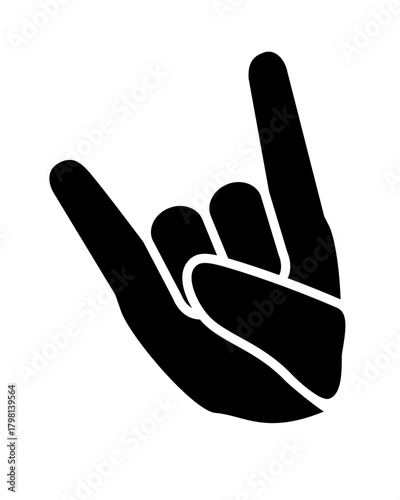 The "Sign of the Horns" or "Horns" hand gesture, a rocker hand gesture, is a vector silhouette for a logo, pictogram, or stencil. Hand gestures.