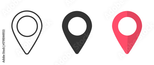 Geolocation icon set. Mark location symbol. Navigation, map,  location pin, position. Direction, place, compass, contact, search concept icon. Different styles, geolocation tags, geolocation icons.