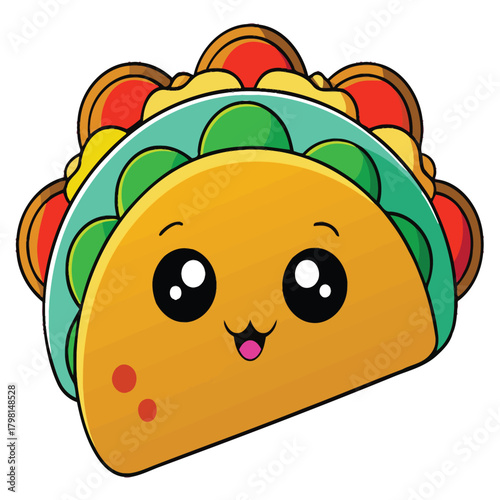 A delightful taco with a cute kawaii face, , brings a touch of fun and deliciousness to any design, perfect for foodrelated projects