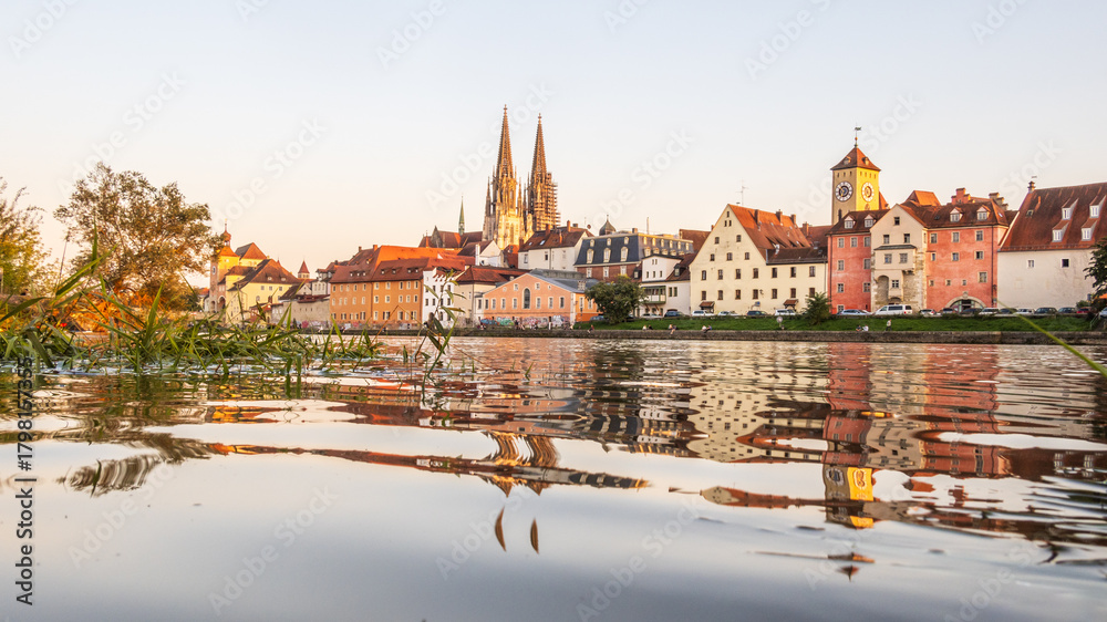 Obraz premium Regensburg town viewed from the surface - Germany