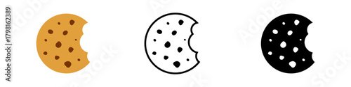 Chocolate cookie icons with bite marks. Vector design