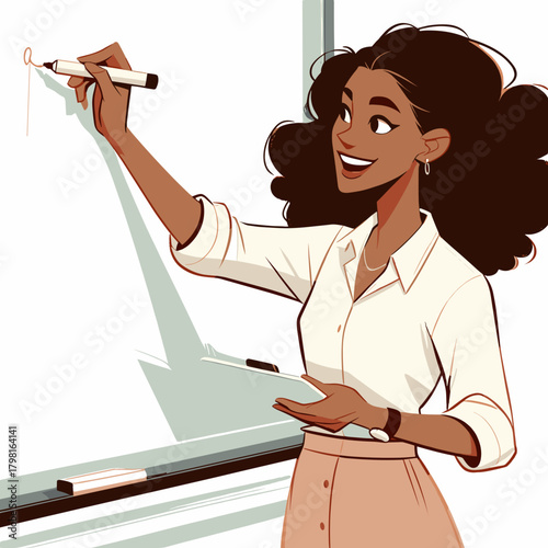 Smiling Female teacher writing 