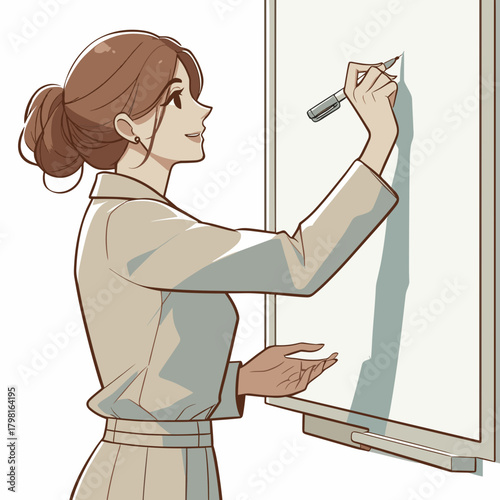 Female teacher writing on classroom board