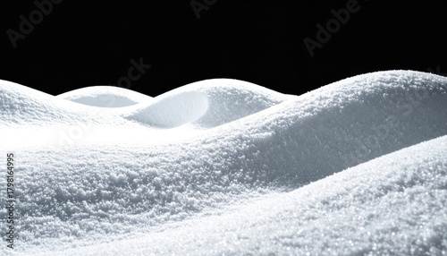Soft, rolling hills of fresh, textured snow against a stark black background