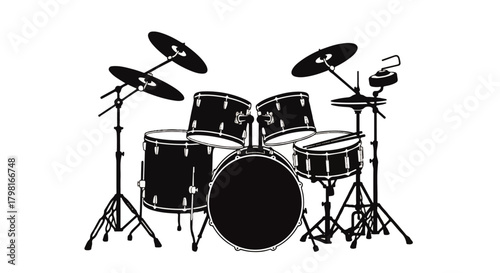 Illustrated Drum Kit with Cymbals and Bass Drum.
