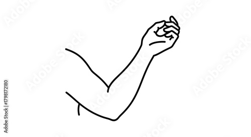 Stylized minimalist line drawing featuring human arm and hand expressing a gesture
