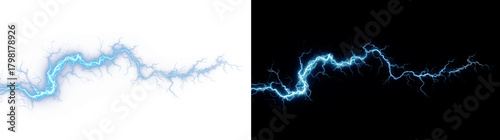 Blue lightning bolt discharge PNG. Electric strike effect.