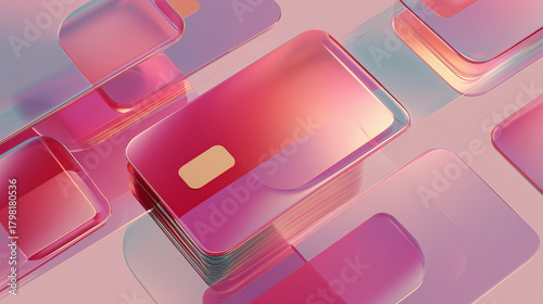 Abstract 3D Render of Digital Payment Cards and Financial Technology Concept