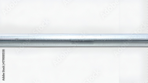 Horizontal metal bright galvanized pole, pipe tube. On isolated transparent background.