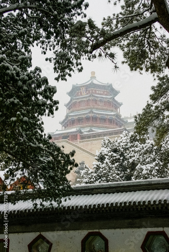 Snowy Chinese Temple Scene