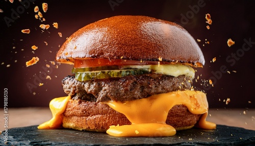 smash burger with double beef patties cheddar cheese and brioche bun