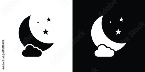 Cloud moon icons. Simple solid style. Glyph vector illustration isolated