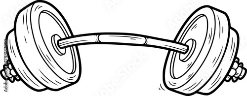 Dumbbell with weighted plates in a simple line drawing style  