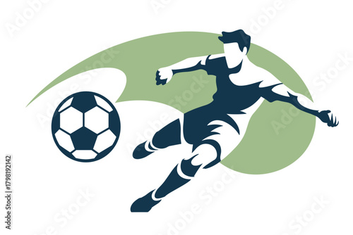 Dynamic Soccer Player Kicking Ball in Action with Contemporary Minimalist Design