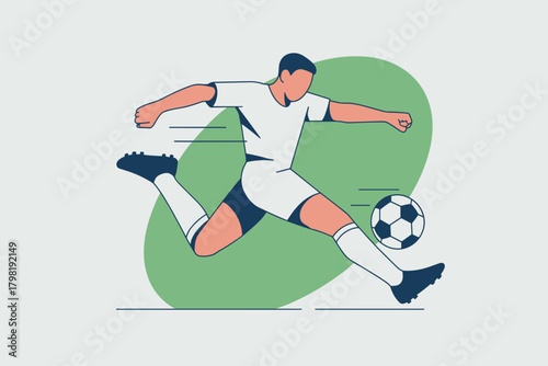 Dynamic Soccer Player Kicking Ball in Action with Contemporary Minimalist Design