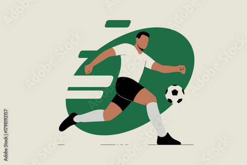 Dynamic Soccer Player in Action with Bold Green Background and Fluid Motion