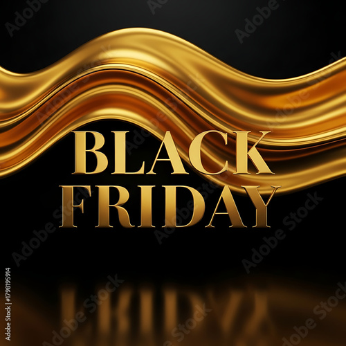Luxury Black Friday Design with Golden Waves and Text