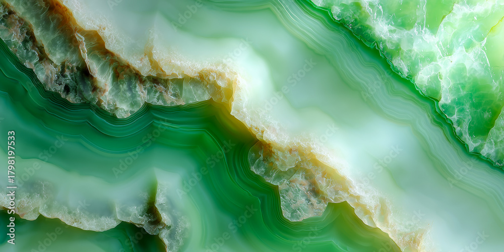 Fototapeta premium polished green onyx stone texture with translucent layers and organic marble-like pattern