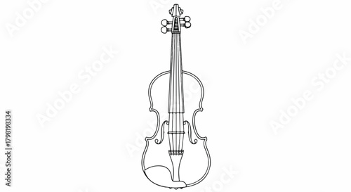 Minimalist line drawing of a violin centered on a white background, displaying elegant musical form.