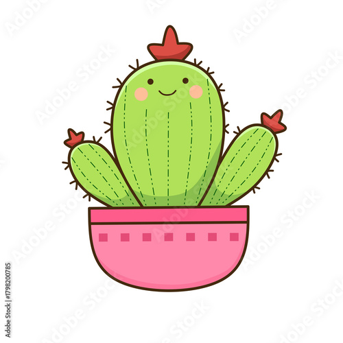 cute cactus in a pot with smiling face