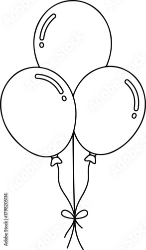 Simple Black Line Art Balloons Celebration Outline Generative Ai Minimalist celebration design for posters, invitations, and coloring books. Generative Ai