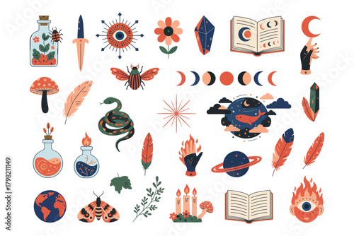 Mystical Magic Elements Set Celestial, Witchcraft, Boho, Occult Symbols