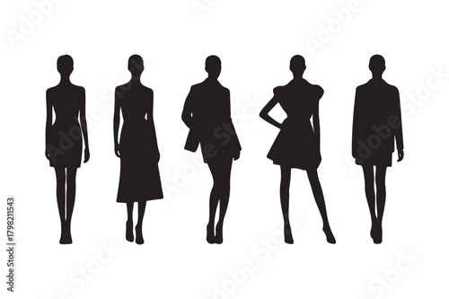 Fashion silhouette collection of five elegant female figures