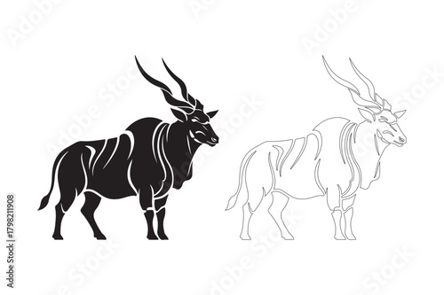 Stylized silhouette and outline of an antelope