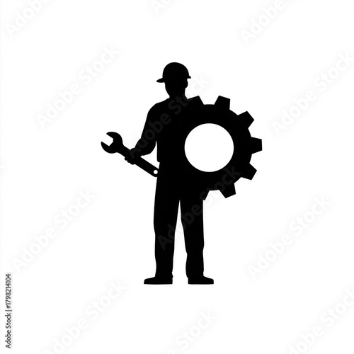 mechanic holding a wrench and a gear on a white background illustration