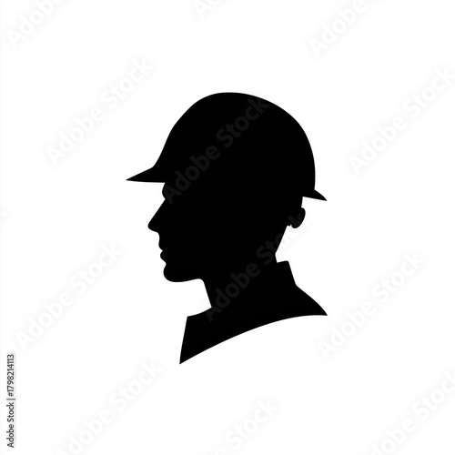 construction worker wearing a hard hat looking to the left on a white background